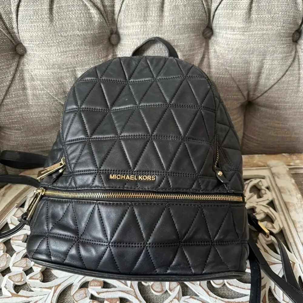 Michael Kors Black Quilted Backpack with Geometric Design